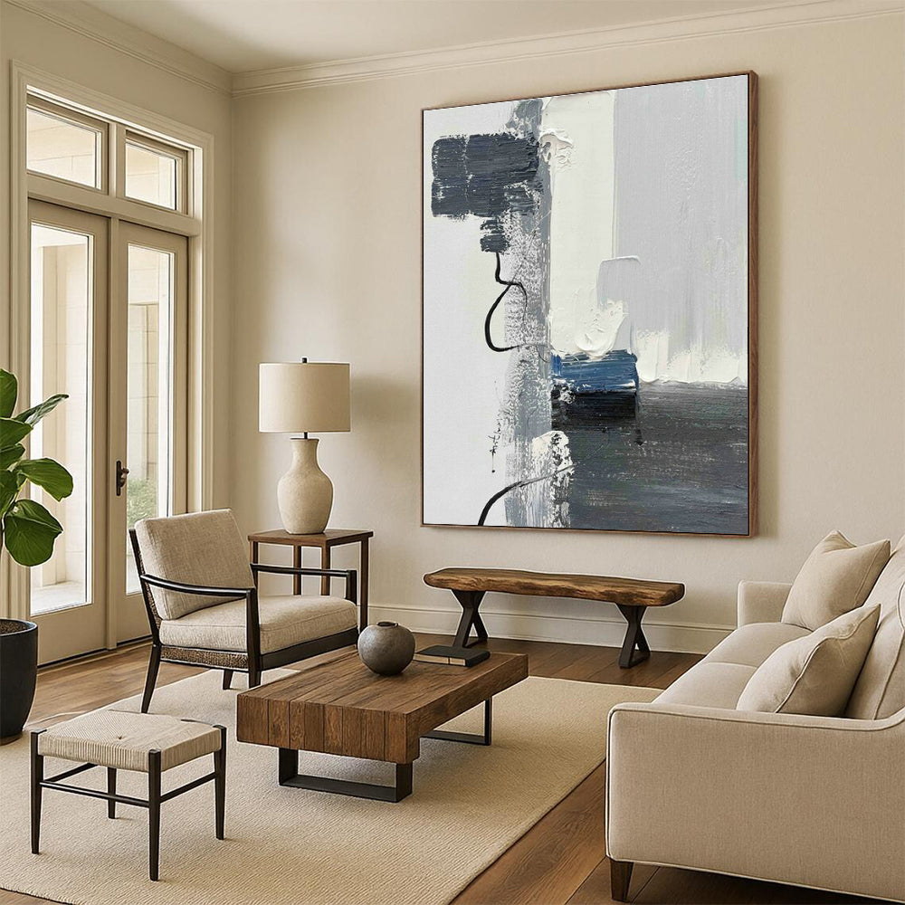 Gray - Blue - White Abstract Art for Minimalist Living Room & Wellness Spa Reception DLZ1672