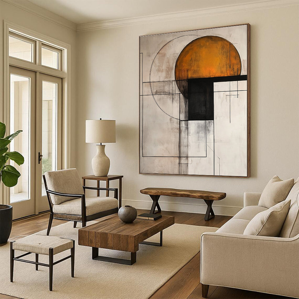 Geometric Abstract with Orange Circle for Creative Studio & Contemporary Workplace STSC239