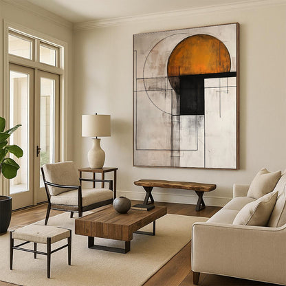 Geometric Abstract with Orange Circle for Creative Studio & Contemporary Workplace STSC239