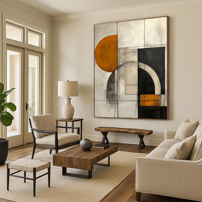 Geometric Orange and Grey Abstract for Industrial - Chic Loft & Modern Design Studio STSC754