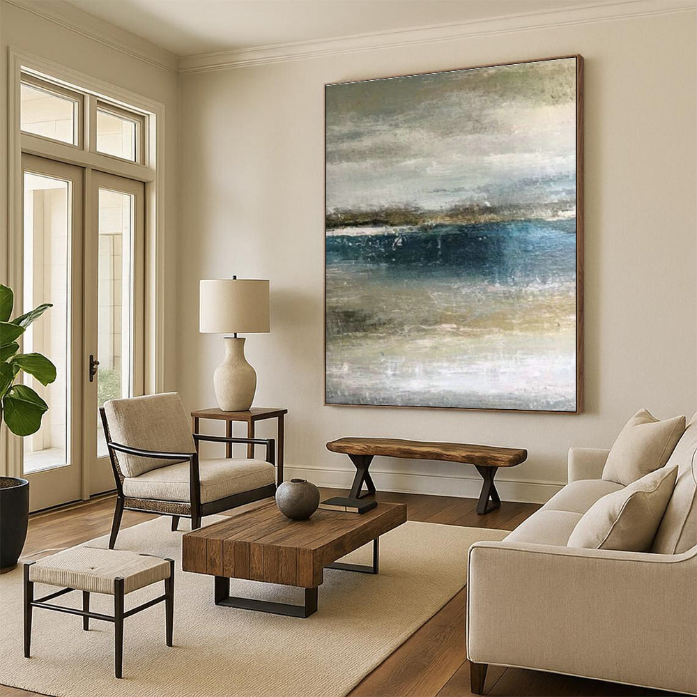 Misty Ocean Abstract for Scandinavian - Style Beach House & Zen Meditation Nook DLZ0926