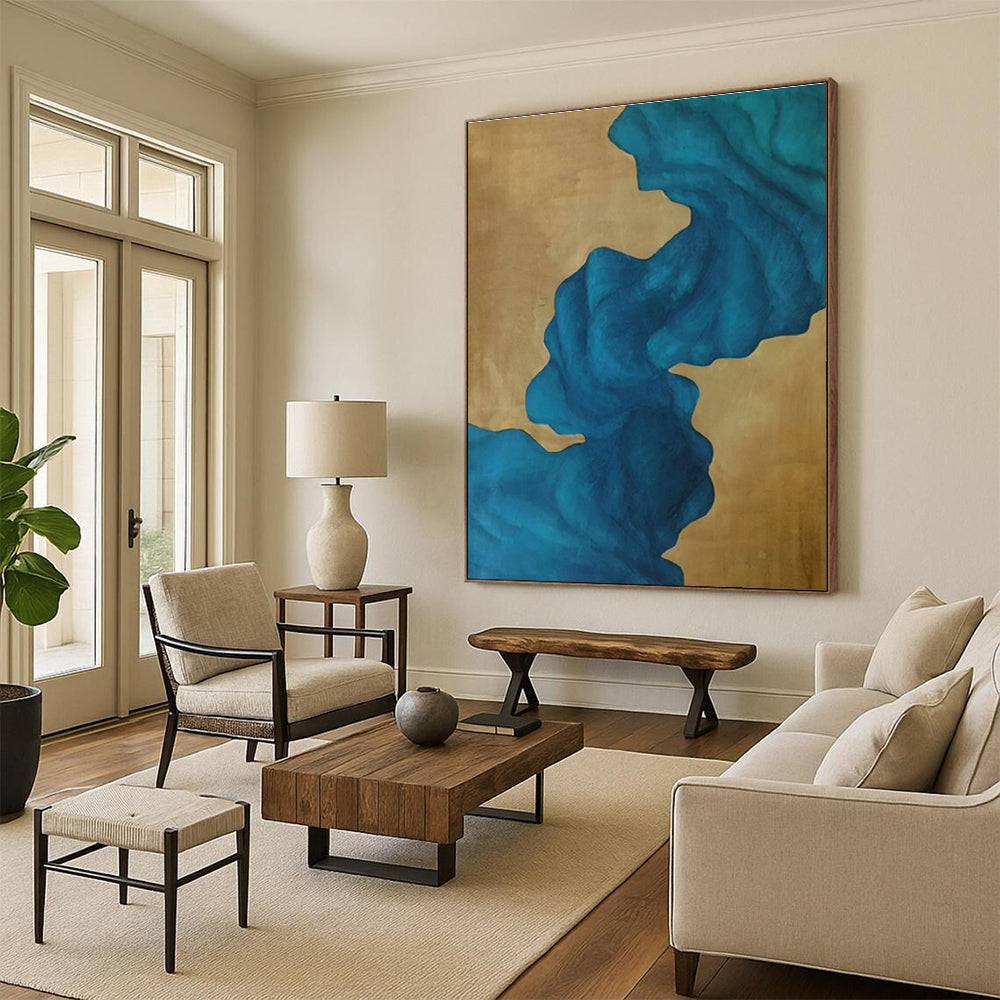 Gold - Blue Landscape Abstract Art for Living Room & Hallway DLZ0532