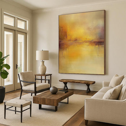 Golden Abstract Landscape for Luxury Living Room & Art Gallery Reception STSC860