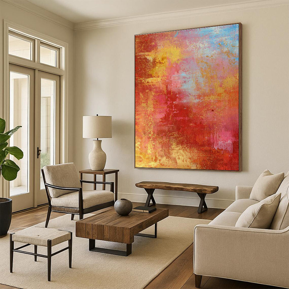 Red - Yellow Abstract Art for Contemporary Living Room Accent Walls DLZ0021