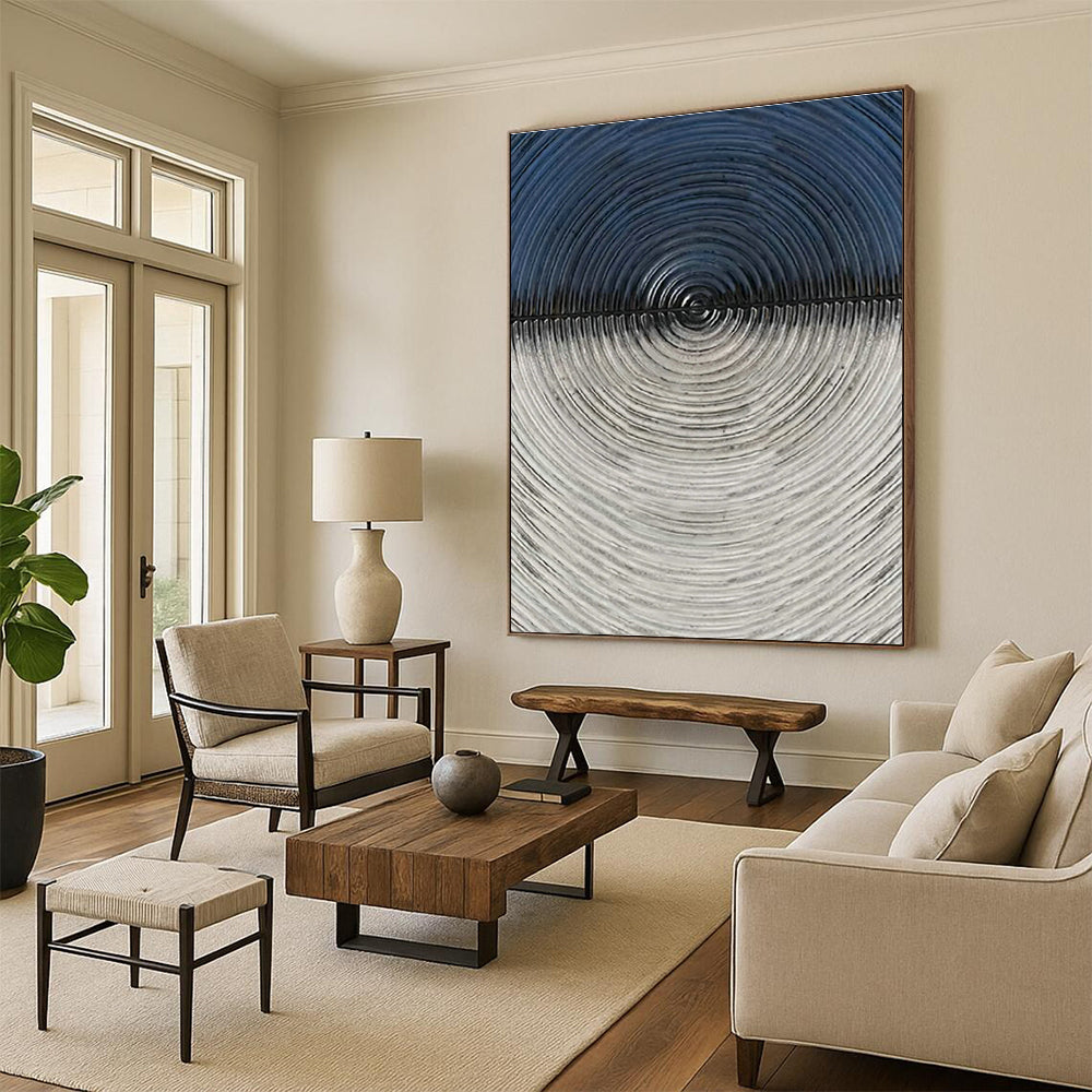 Black - White Concentric Circles Abstract Art for Modern Gallery & Tech Startup Office DLZ0661