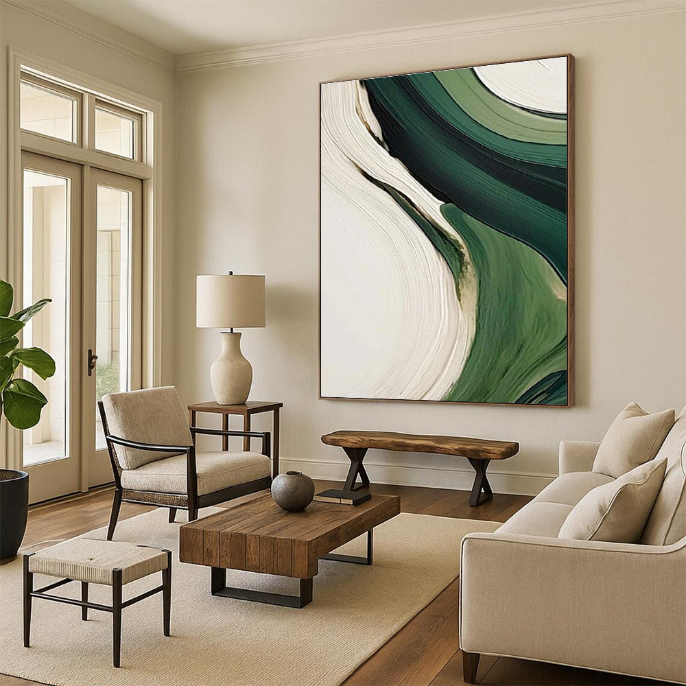 Green and White Flow Art for Minimalist Office & Nature - Inspired Lounge DLZ2168
