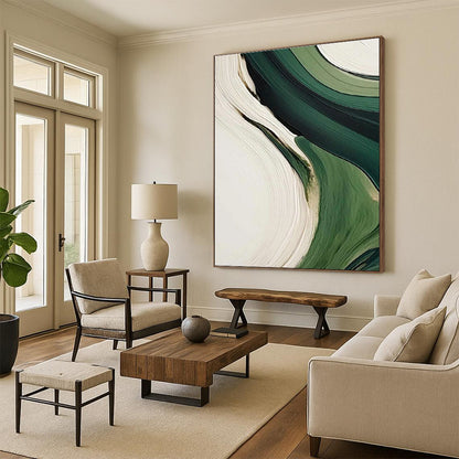 Green and White Flow Art for Minimalist Office & Nature - Inspired Lounge DLZ2168