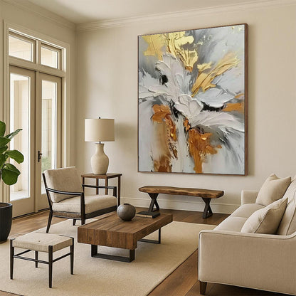 Gold - Accented Flower Art for Luxury Hotel Lobby & Upscale Dining Room DLZ1393