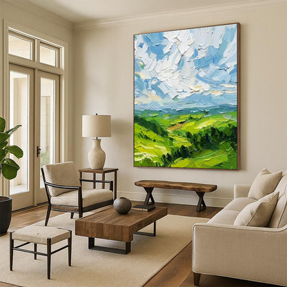 Impasto Green Valley Art for Country Cottage & Landscape - Art Gallery DLZ2257