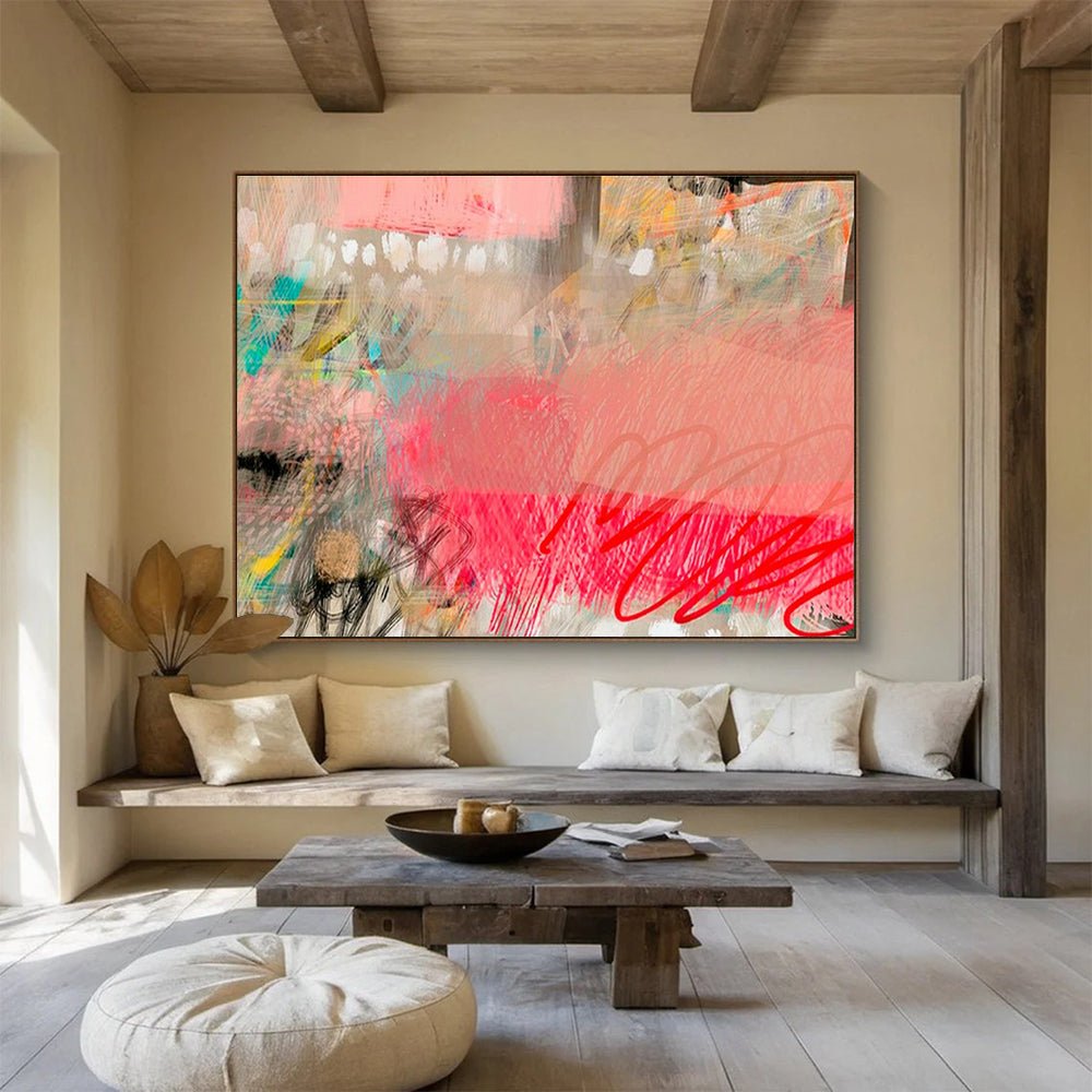 Pink - Gray Abstract Art for Minimalist Home Yoga Studio Corners DLZ2590