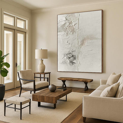 White Textured Abstract Art for Minimalist Bedroom Accents DLZ0242