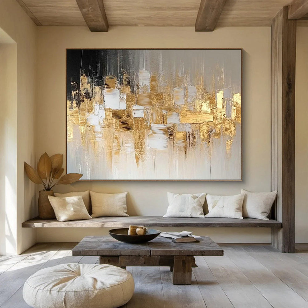 Gold - Gray Urban Abstract Art for Corporate Lobby DLZ2912