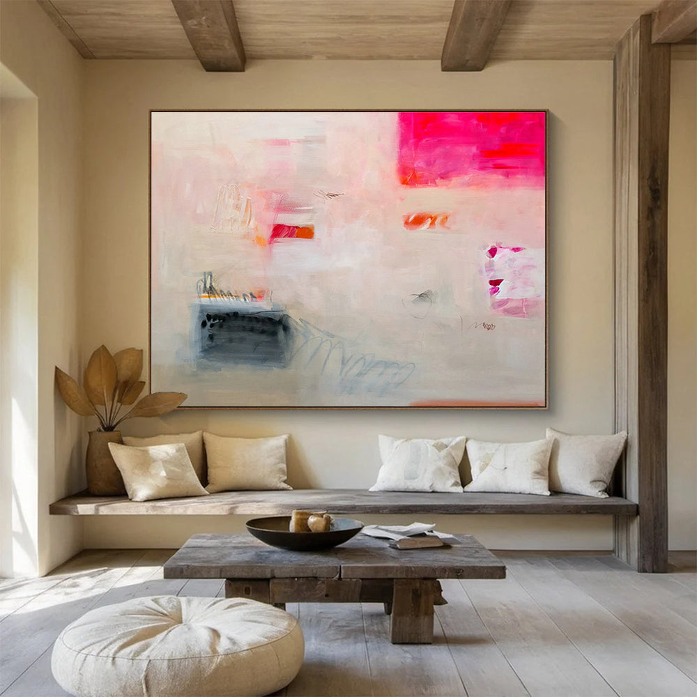Pink - White Artistic Abstract Art for Cozy Reading Nooks DLZ2409