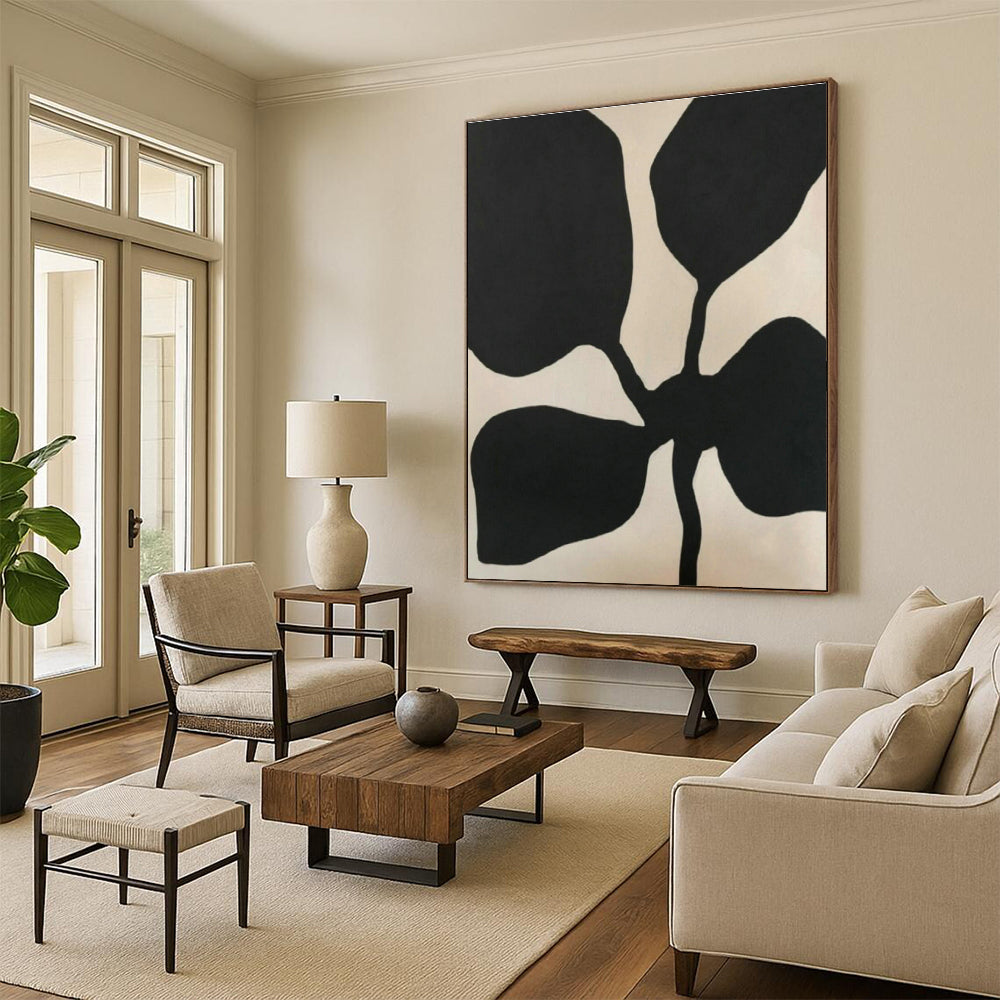 Black - White Petal - Shaped Abstract Art for Minimalist Living Room & Modern Art Café DLZ1890