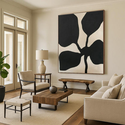 Black - White Petal - Shaped Abstract Art for Minimalist Living Room & Modern Art Café DLZ1890