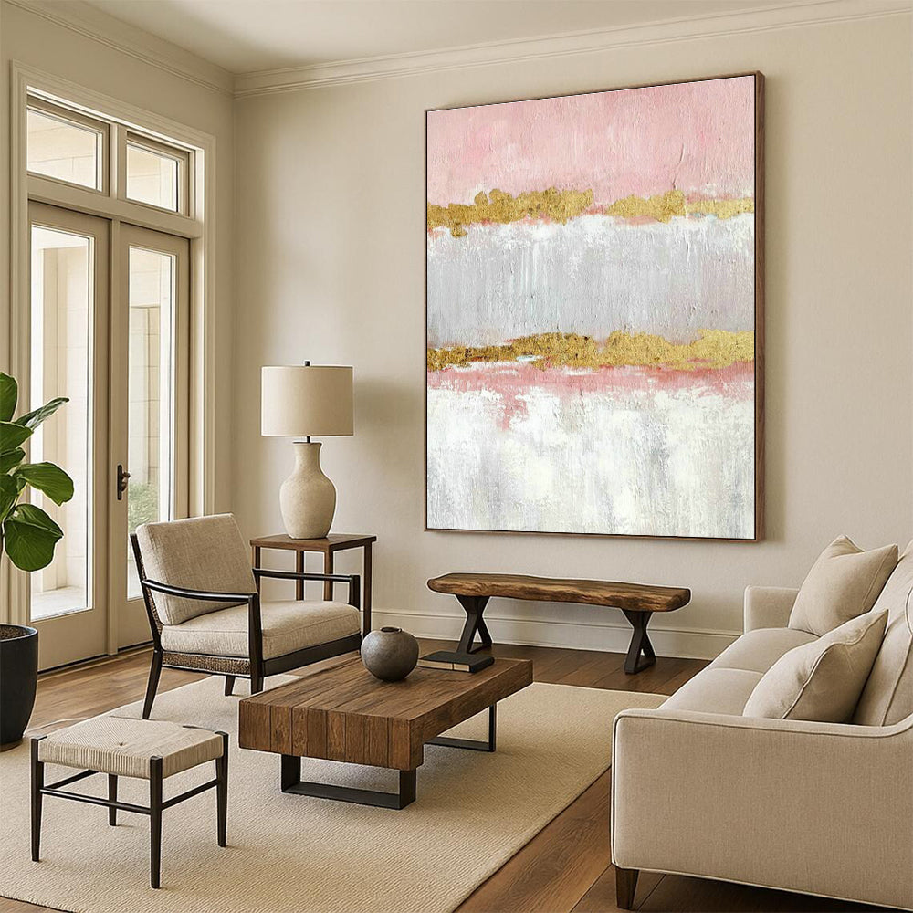 Pink - Gold Abstract Art for Bedroom & Entryway DLZ0318