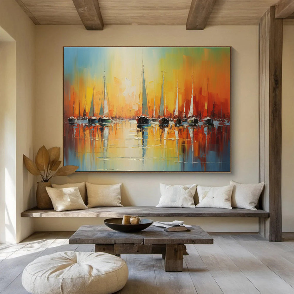 Sailboat Sunset Oil Painting for Nautical - Themed Restaurant Dining Halls DLZ3248