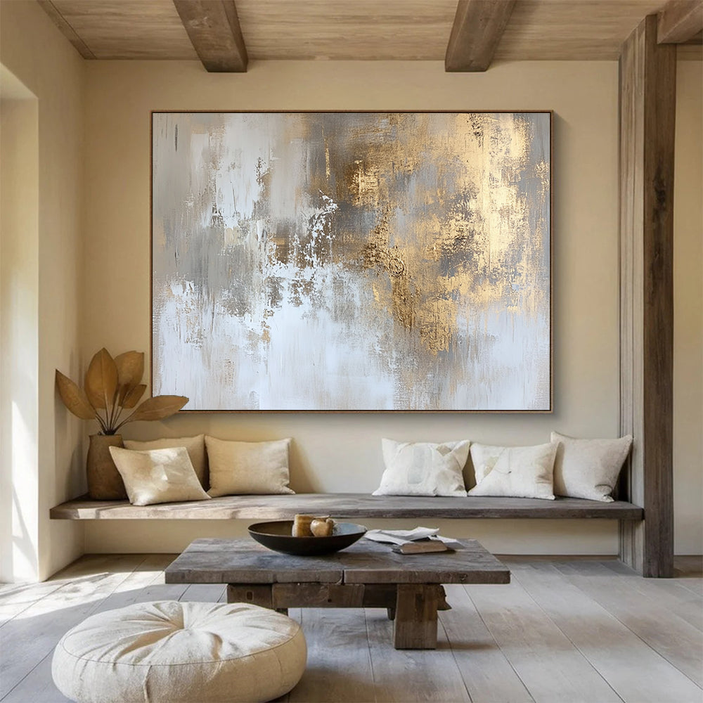 Gold - Accented Gray Abstract Art for Luxury Hotel Suite & Upscale Home Library SC234