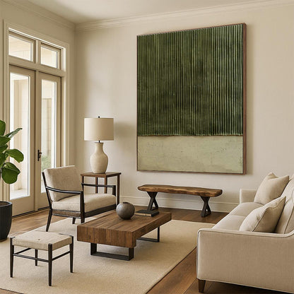 Green - Brown Vertical Lines Art for Bedroom & Office DLZ0329