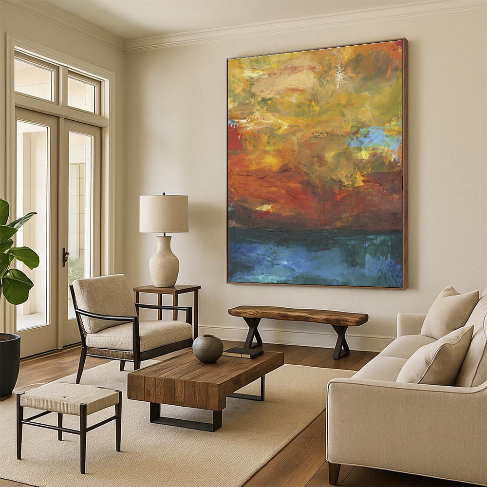 Warm - Toned Abstract Landscape Art for Cozy Café & Autumn - Themed Restaurant DLZ0631