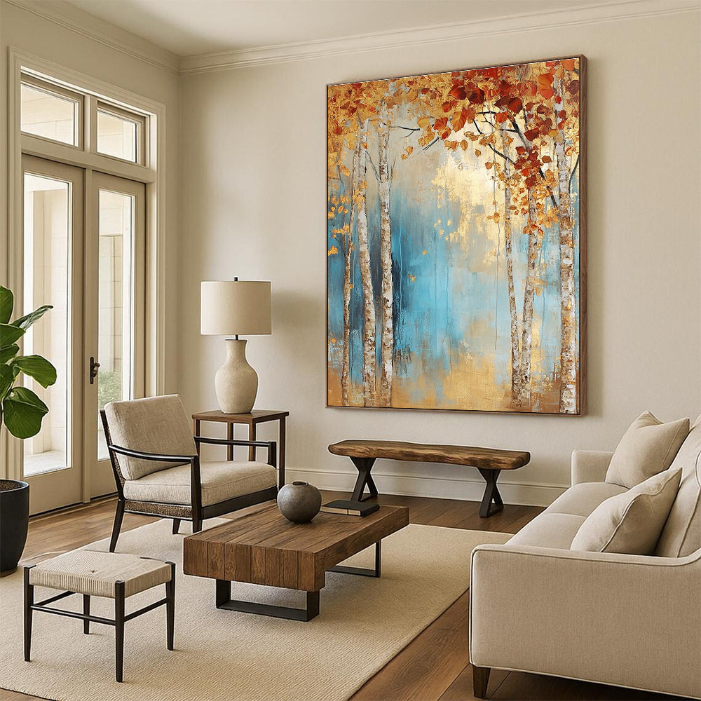 Golden Autumn Birch Trees for Cozy Living Room & Fall - Themed Café STSC301
