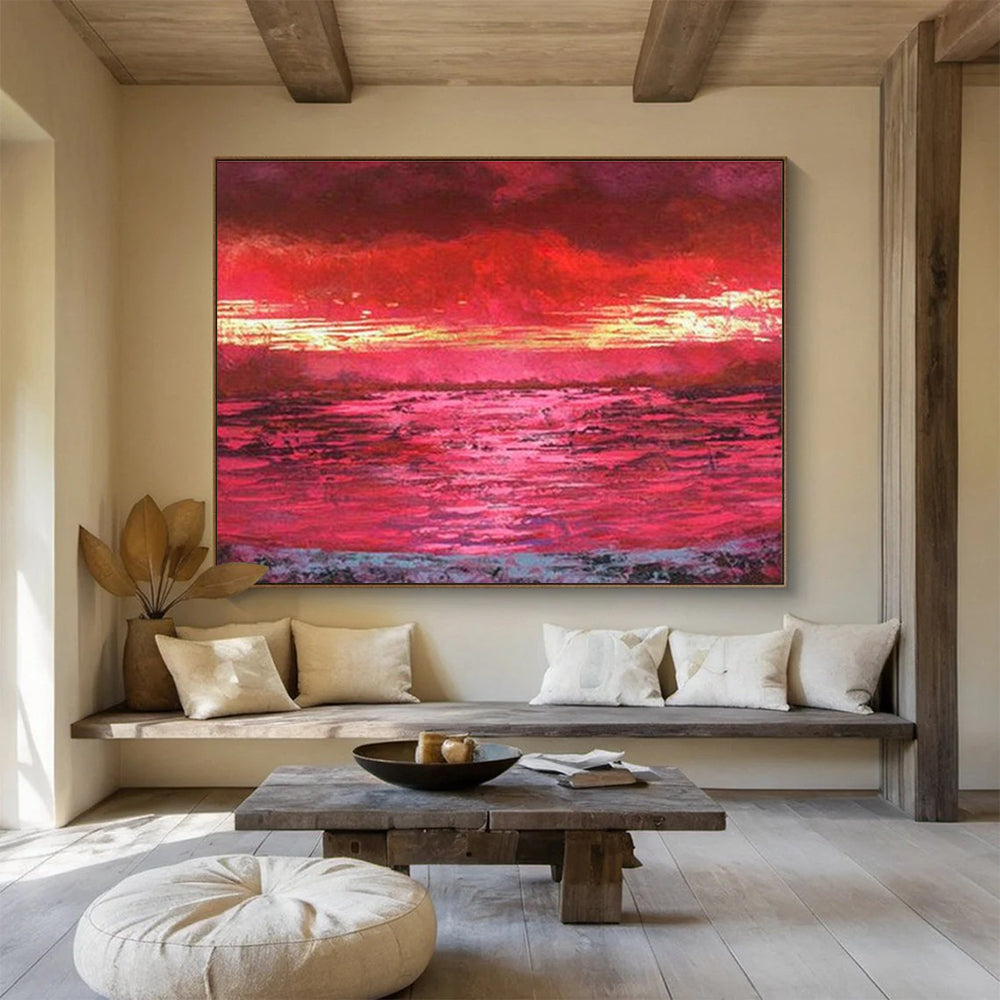 Red Sunset Abstract Art for Romantic Beachfront Restaurant Walls DLZ2575