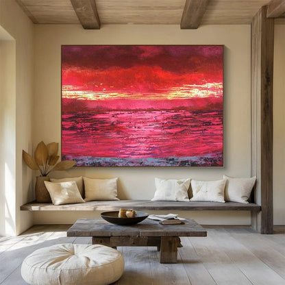 Red Sunset Abstract Art for Romantic Beachfront Restaurant Walls DLZ2575