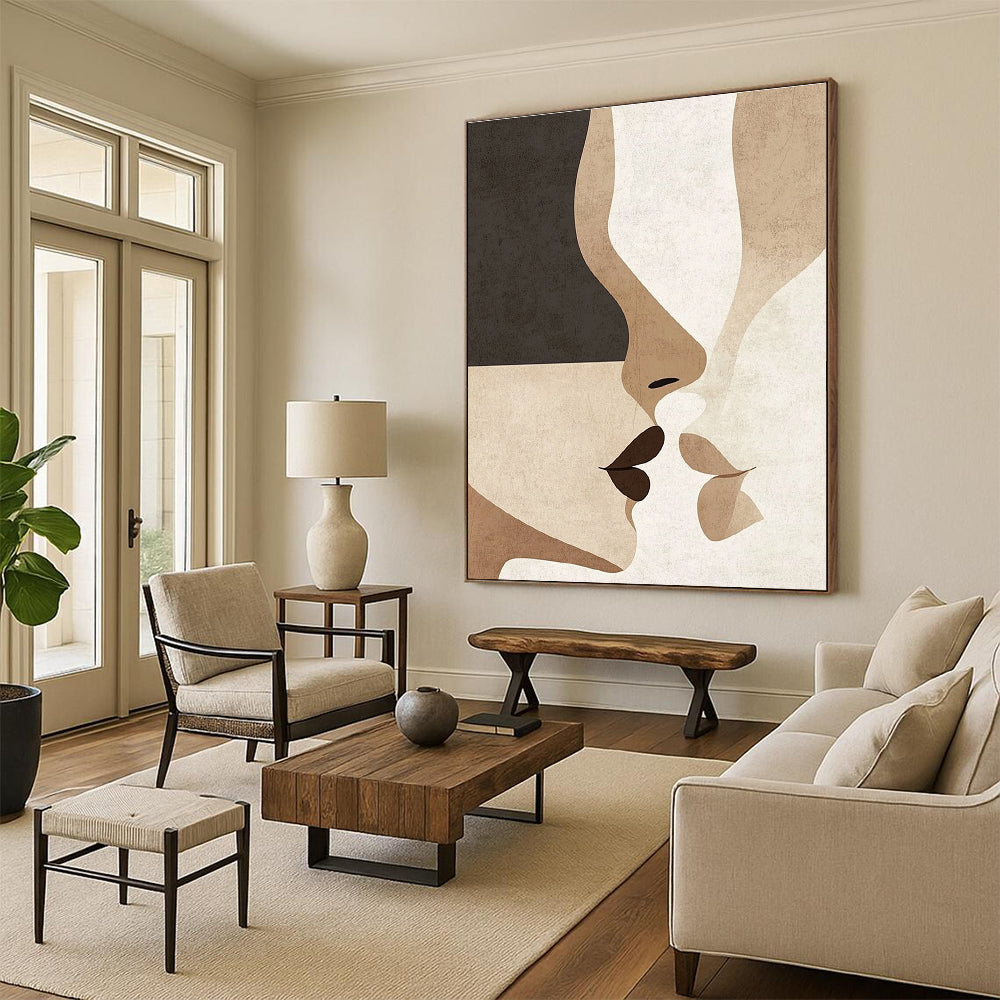 Abstract Faces in Neutral Tones Art for Bohemian - Style Café & Art - Decorated Bedroom STSC1342