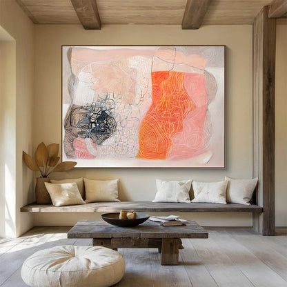 Pink - Orange Line Abstract Art for Cozy Reading Nooks DLZ2436