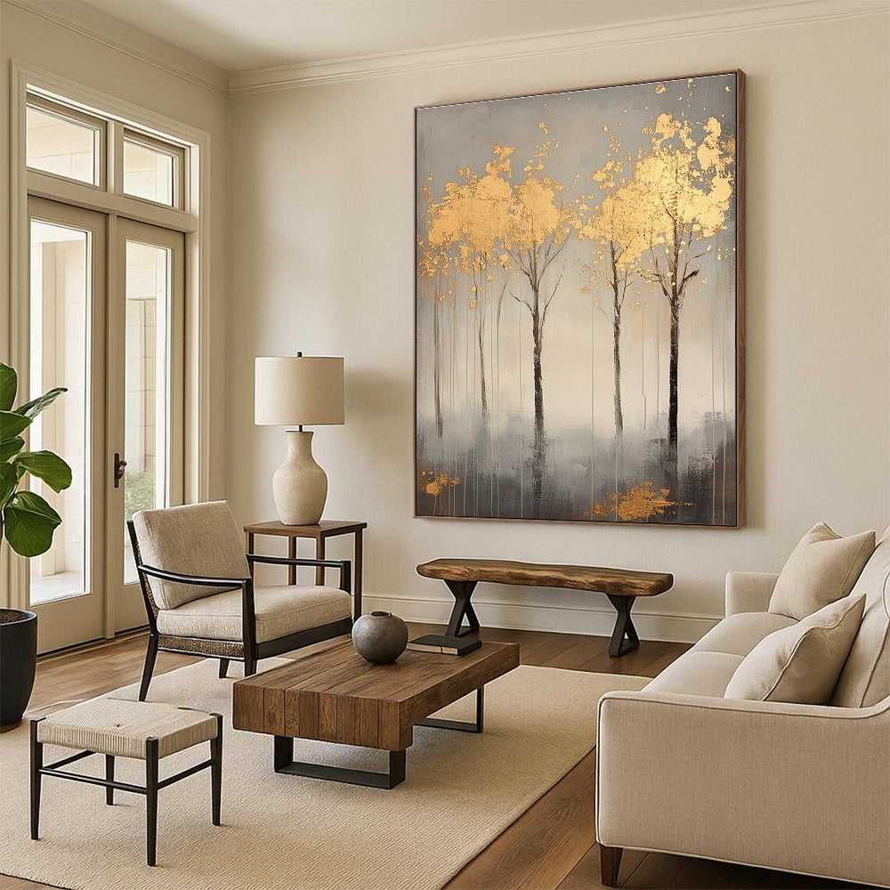 Golden Trees on Grey for Elegant Dining Room & Art - Loving Office STSC1174