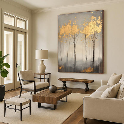 Golden Trees on Grey for Elegant Dining Room & Art - Loving Office STSC1174