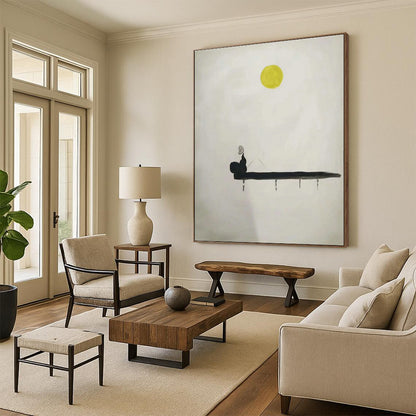 Moonlit Fishing Serenity Art for Coastal Bedroom & Zen Meditation Space DLZ2262