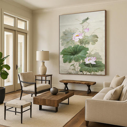 Meticulous - Brush Lotus Art for Oriental - Style Spa & Botanical Garden Lounge DLZ2288