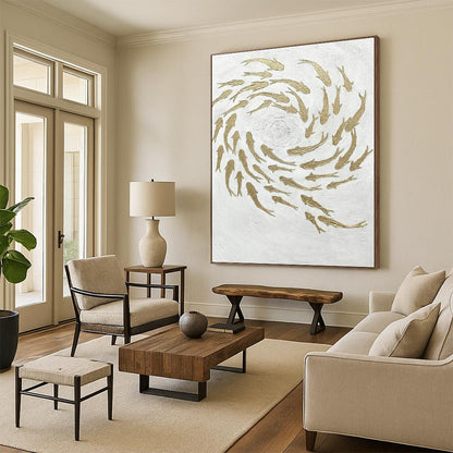 Golden Fish Swirl Art for Feng Shui - themed Home & Luxury Restaurant DLZ2244