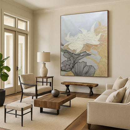 Gold - Line Flower Art for Living Room & Bedroom DLZ0472