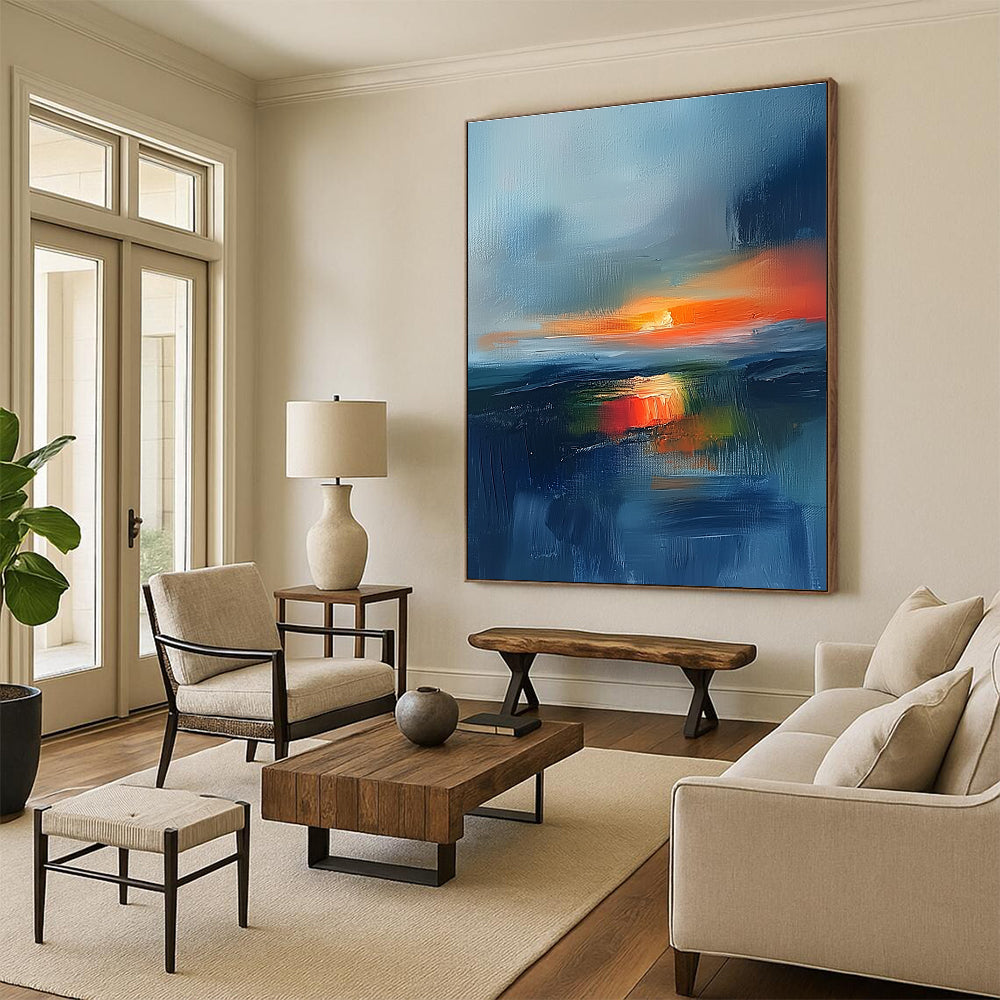Vibrant Abstract Sunset Over Water Art for Lakeside Cottage & Creative Studio Workspace STSC149
