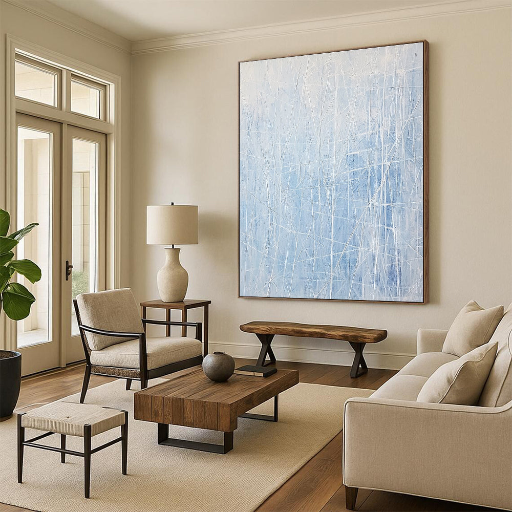 Light Blue Linear Abstract for Coastal Home Office & Contemporary Art Gallery STSC317