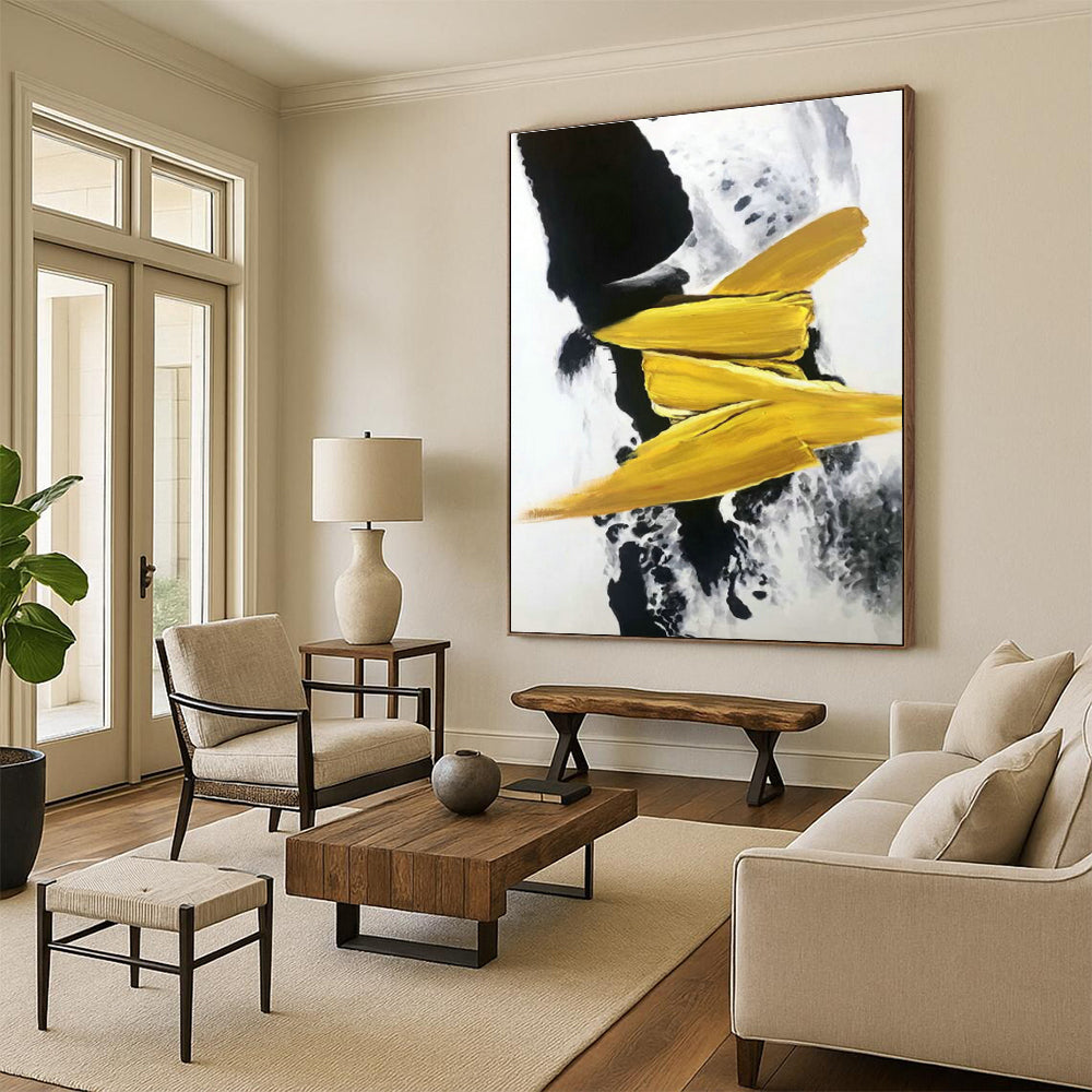 Yellow - Black Abstract Art for Living Room & Office DLZ0481