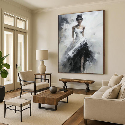 Woman in White and Black Dress Art for Romantic Home Bedroom & Fashion - Forward Boutique DLZ1547