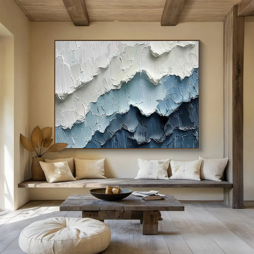 Blue - White Mountain Abstract Art for Serene Living Rooms DLZ2433