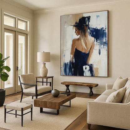 Woman in Hat and Blue Dress for Fashion - Themed Boutique & Elegant Home Office STSC176