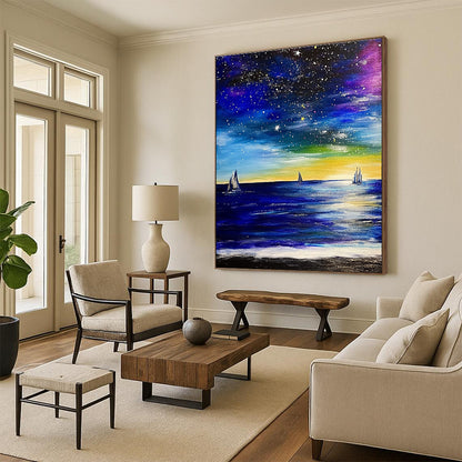 Starry Sea with Sailboats for Coastal Bedroom & Nautical - Themed Lounge STSC851