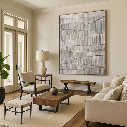 Gray and White Textured Abstract Art for Industrial Loft & Contemporary Home Hallway DLZ1595