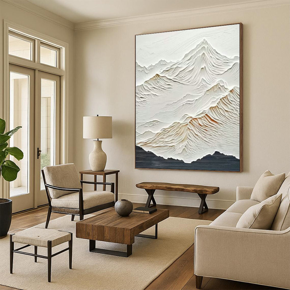 White Relief Mountain Art for Alpine Ski Chalet & Nature - Inspired Spa DLZ0992
