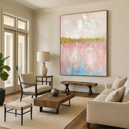 Pink - Gold - Blue Abstract Art for Bedroom & Entryway DLZ0300