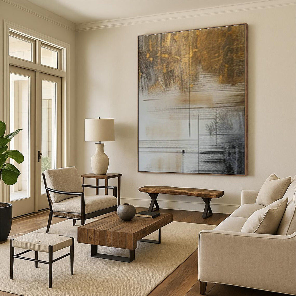 Gold - Brown Line - Geometric Abstract Art for Luxury Hotel Lobby & High - End Jewelry Store DLZ0987