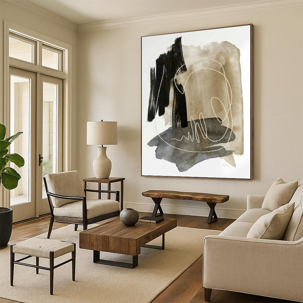Brown - Grey Line Abstract Art for Living Room & Study DLZ0518