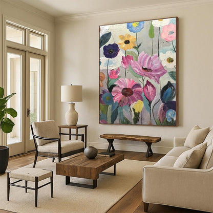 Colorful Flower Field Painting for Cheerful Kitchen & Garden - Themed Nursery DLZ0864