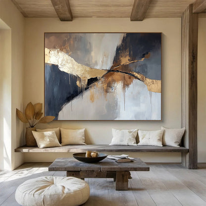 Gray, Black & Gold Abstract Flow Art for Sophisticated Boardroom & Elegant Living Room SC327