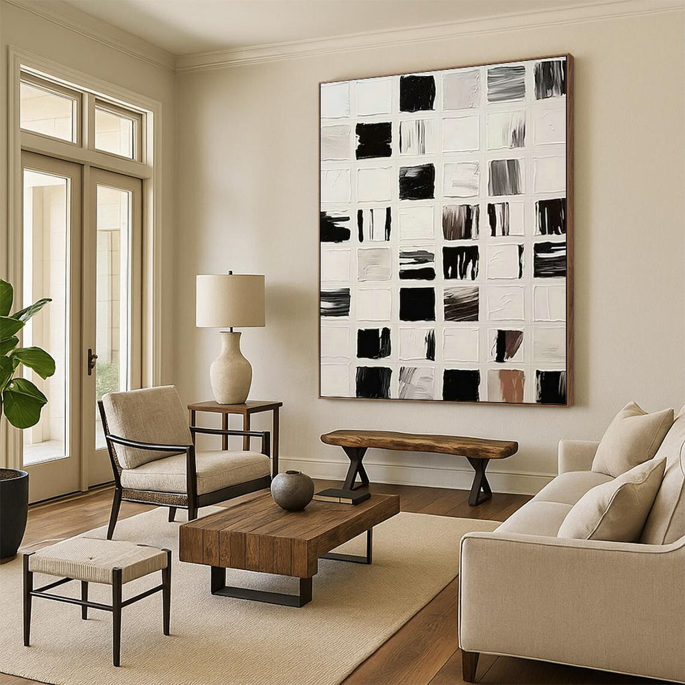 Black - White Grid Art for Contemporary Art Gallery & Industrial - Style Café DLZ1521